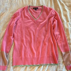 Brooks Brothers women’s Saxxon wool preppy Pink and Green V-Neck Sweater size M